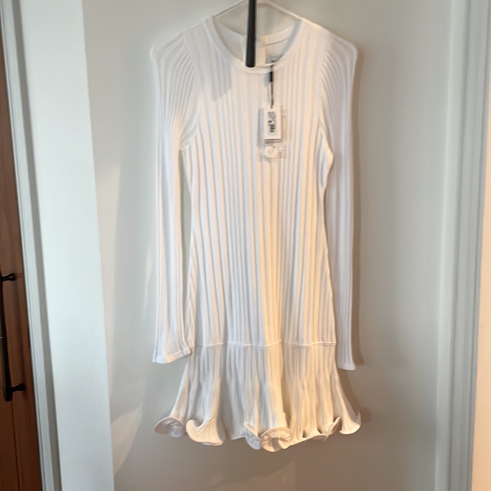 Milly Ecru Fit and flare ribbed dress